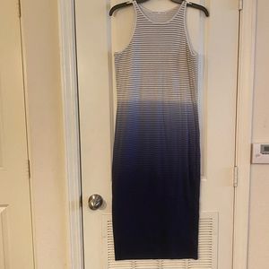 Athleta body con blue and white stripe midi dress